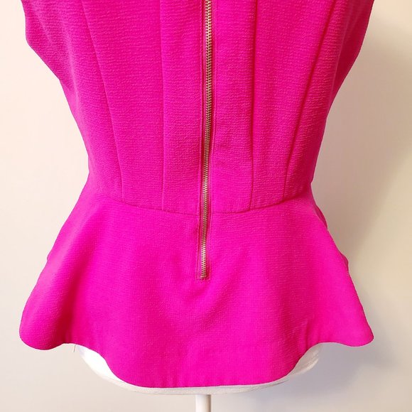FUCSIA PINK PEPLUM Top Exposed Gold Zipper Feature Office Siren Dressy Party Top - Picture 6 of 9